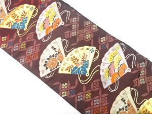 アンティーク　桧扇に桐・牡丹・七宝模様織り出し名古屋帯（着用可）